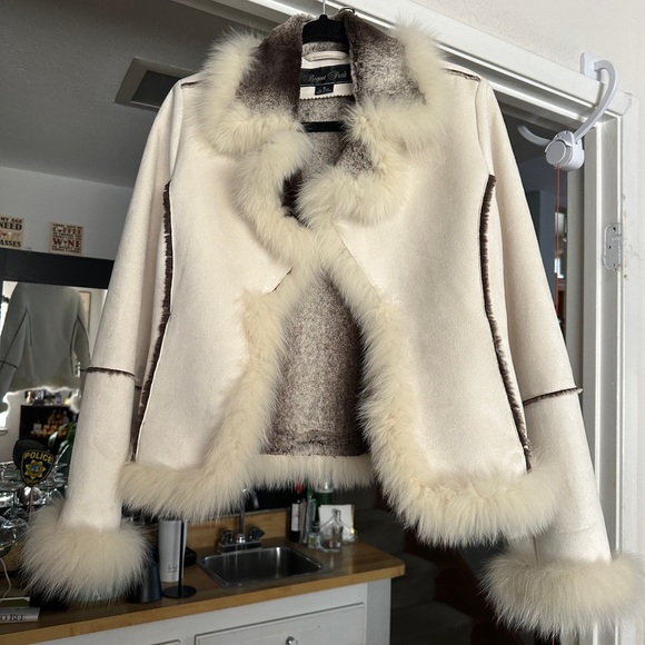 Jackets & Blazers - Cream Real Fur Trim Jacket